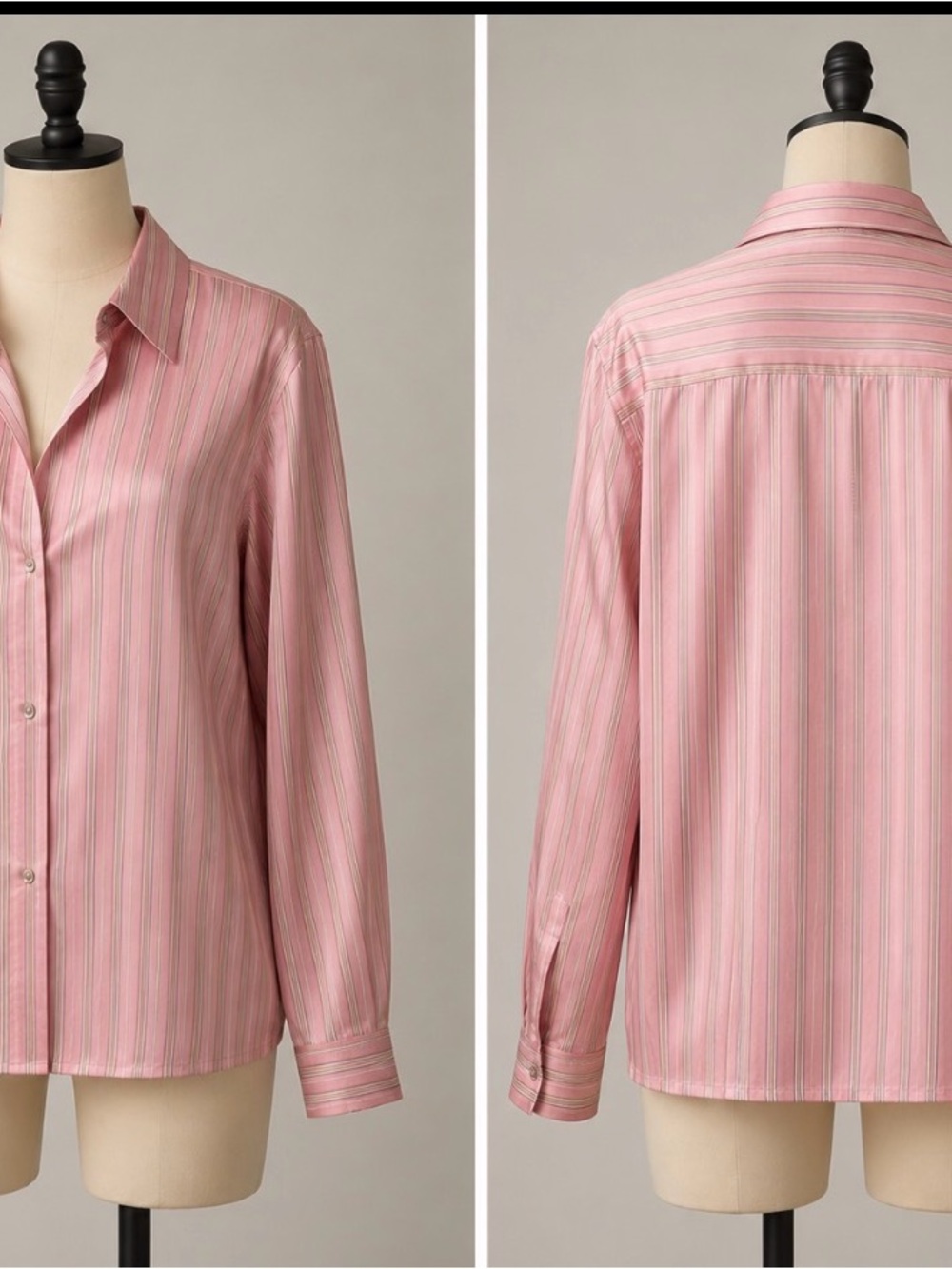 Jacobson’s Classic Pink Striped Button-Up Silk Shirt